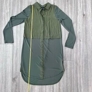 Topshop Women's Khaki Green Color Block Curved‎ High Low Hem Shirt Dress Size 2